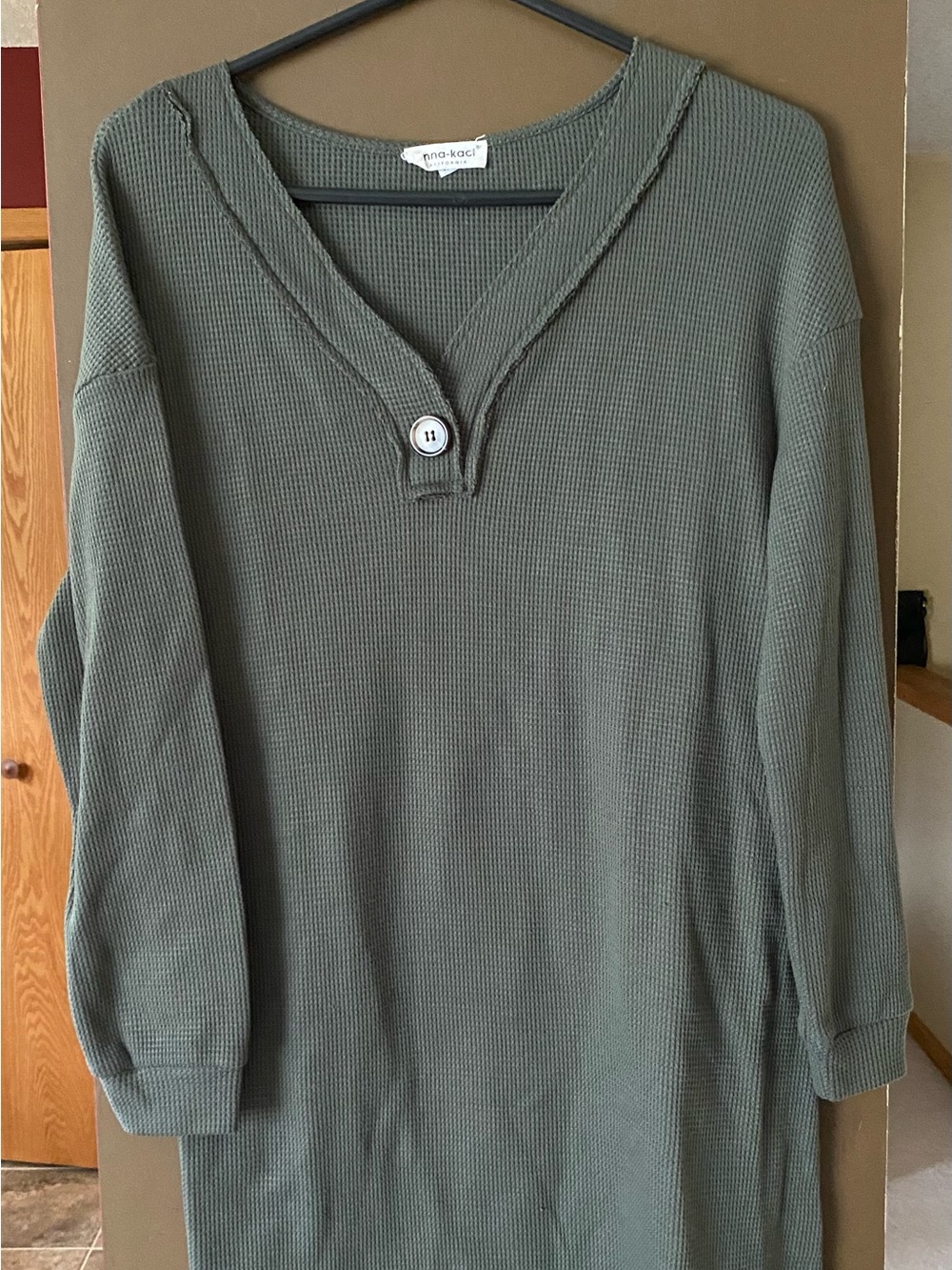 Olive Green Waffle Knit Scoop Neck Pullover